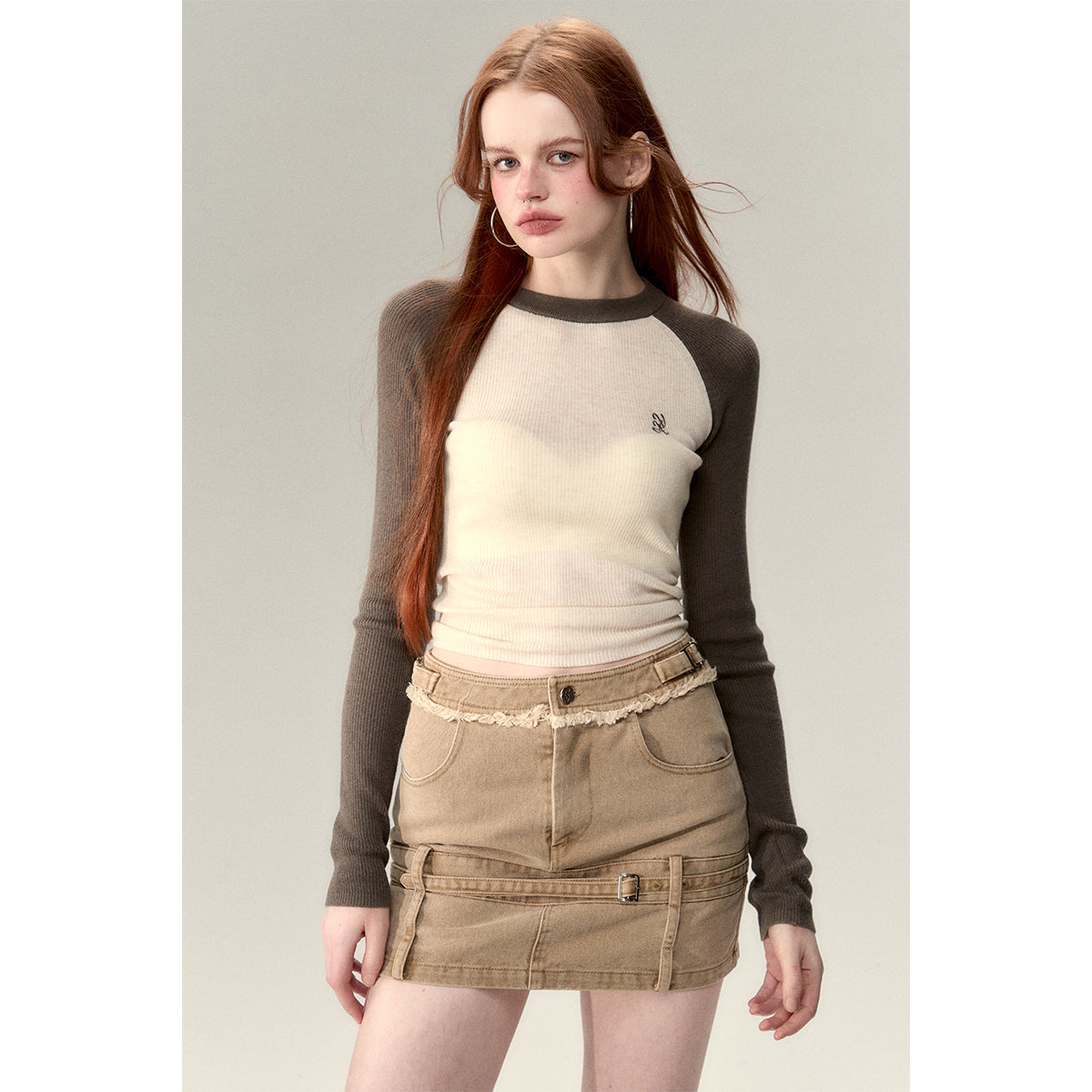 Via Pitti Embroidery Logo Knit Top Beige