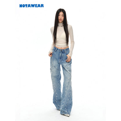 NotAwear Laser Hole Flower Straight-Leg Jeans