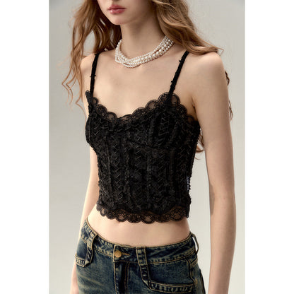 Via Pitti Heavy Lace Velvet Vest Black