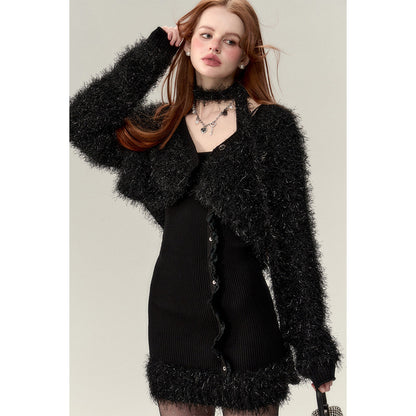 Via Pitti Fluffy Shiner Short Cardigan Black