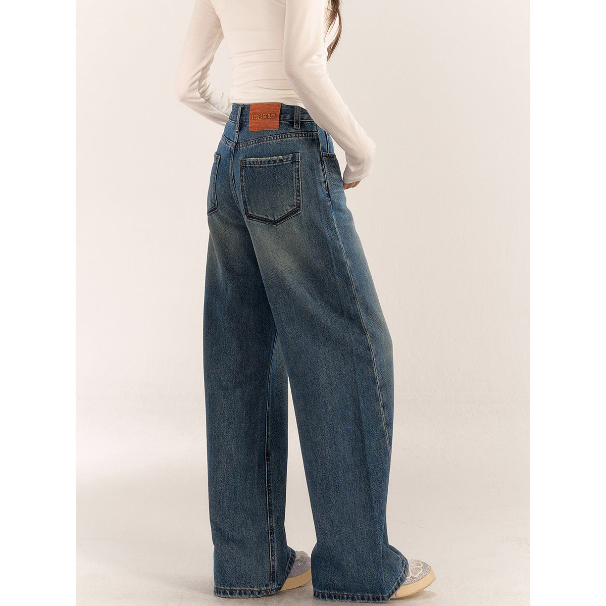 AsGony High Waist Wide-Leg Washed Casual Jeans