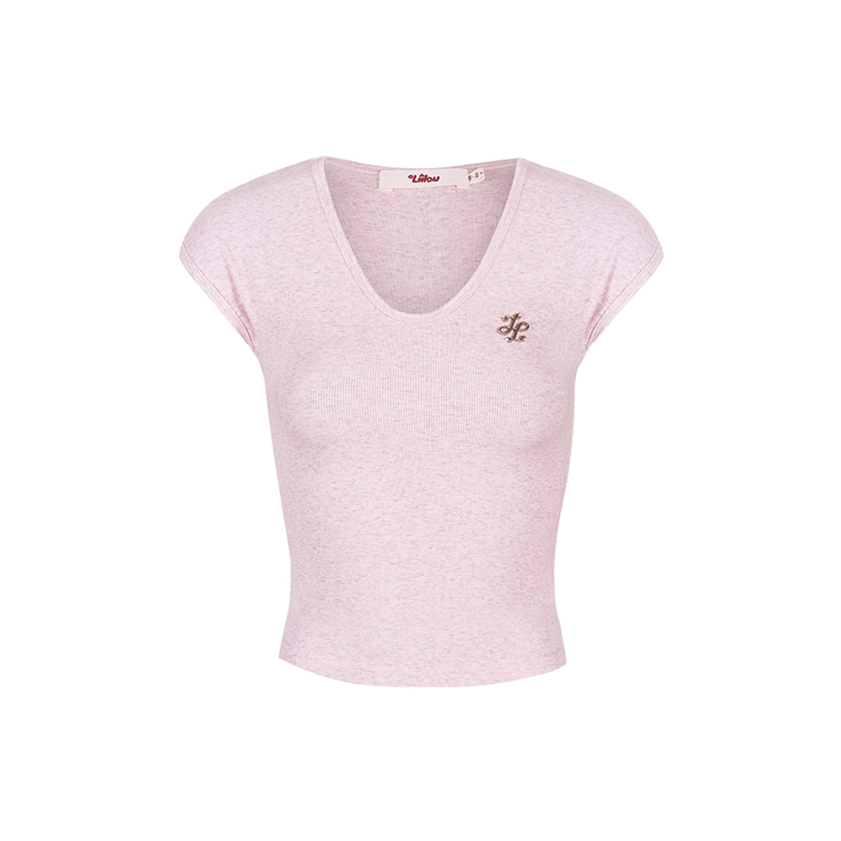 Liilou V-Neck Metal Logo Slim Top Pink