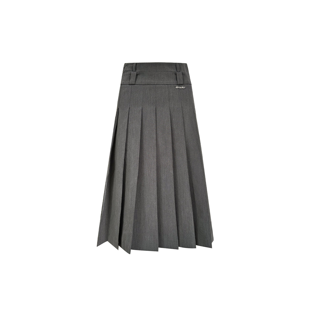 Kroche Double Waistline Pleated Long Skirt Grey