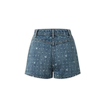 Diana Vevina Printed Denim Shorts Blue