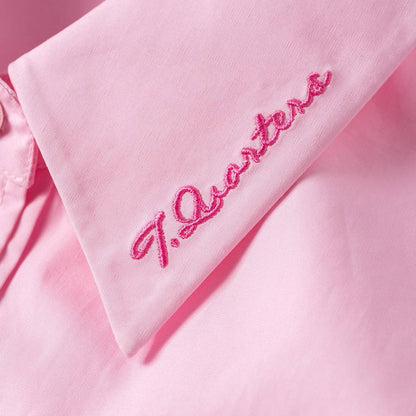 Three Quarters Logo Embroidery Shirt Pink