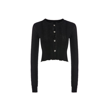 Rocha Roma Rhinestone Hollow-Out Cardigan Black