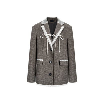 Via Pitti Lace Bow-Knot Patchwork Blazer