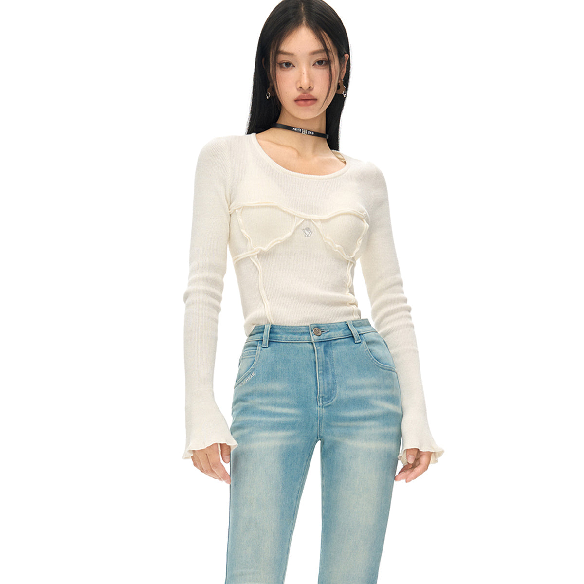 NotAwear Logo Embroidery Stringy Selvedge Knit Top White