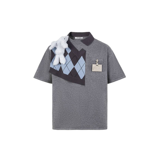 13De Marzo Bear Knit Patch T-shirt Grey