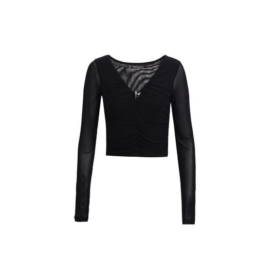 Wildshadow Metal Heart V-Neck L/S Slim Top Black