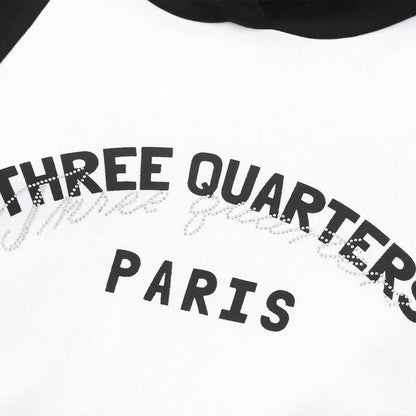 Three Quarters Rhinestone Printed Logo Hoodie Black