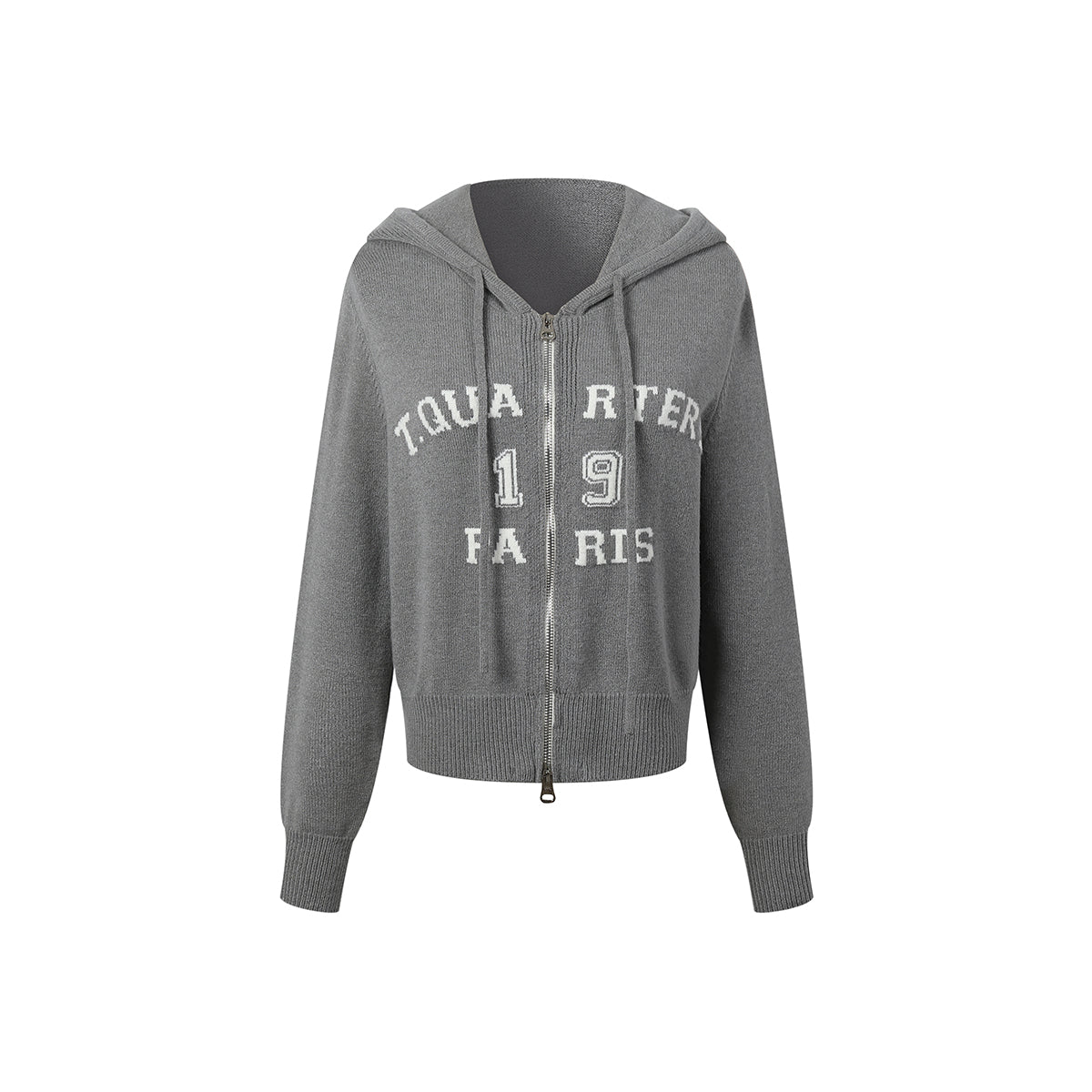 Three Quarters Letter Embroidery Hooded Jacket Grey