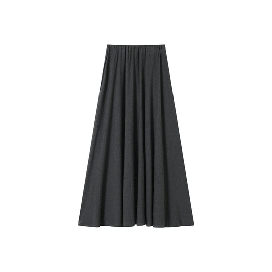 SomeSowe Wide A-Line Pleated Long Skirt Gray