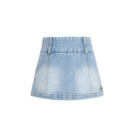 Three Quarters Low Waist Denim Skirt Shorts Blue