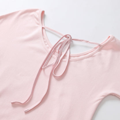 Three Quarters Ballet-Inspired Drawstring Top Pink