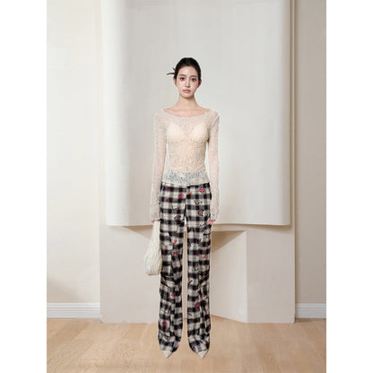 MeliMosa Kitty Printed Plaid Pocket Pants