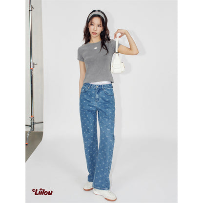 Liilou Athflowe Full Printed Logo Wide-Leg Jeans Blue