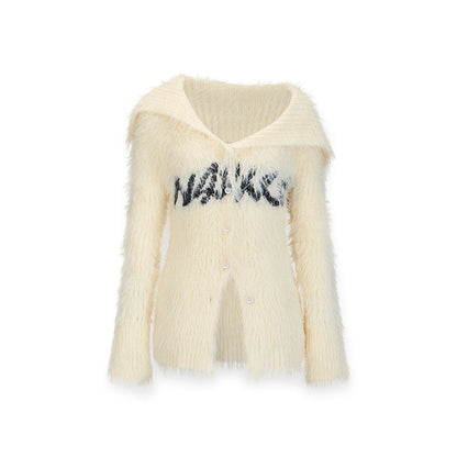 NotAwear Logo Embroidery Faux Mink Sweater Cream