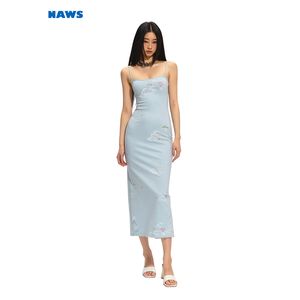 NAWS Spring U-Neck Back Slit Slip Dress