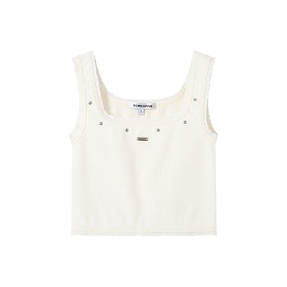 SomeSowe Lace Edge Rivet Knit Vest White