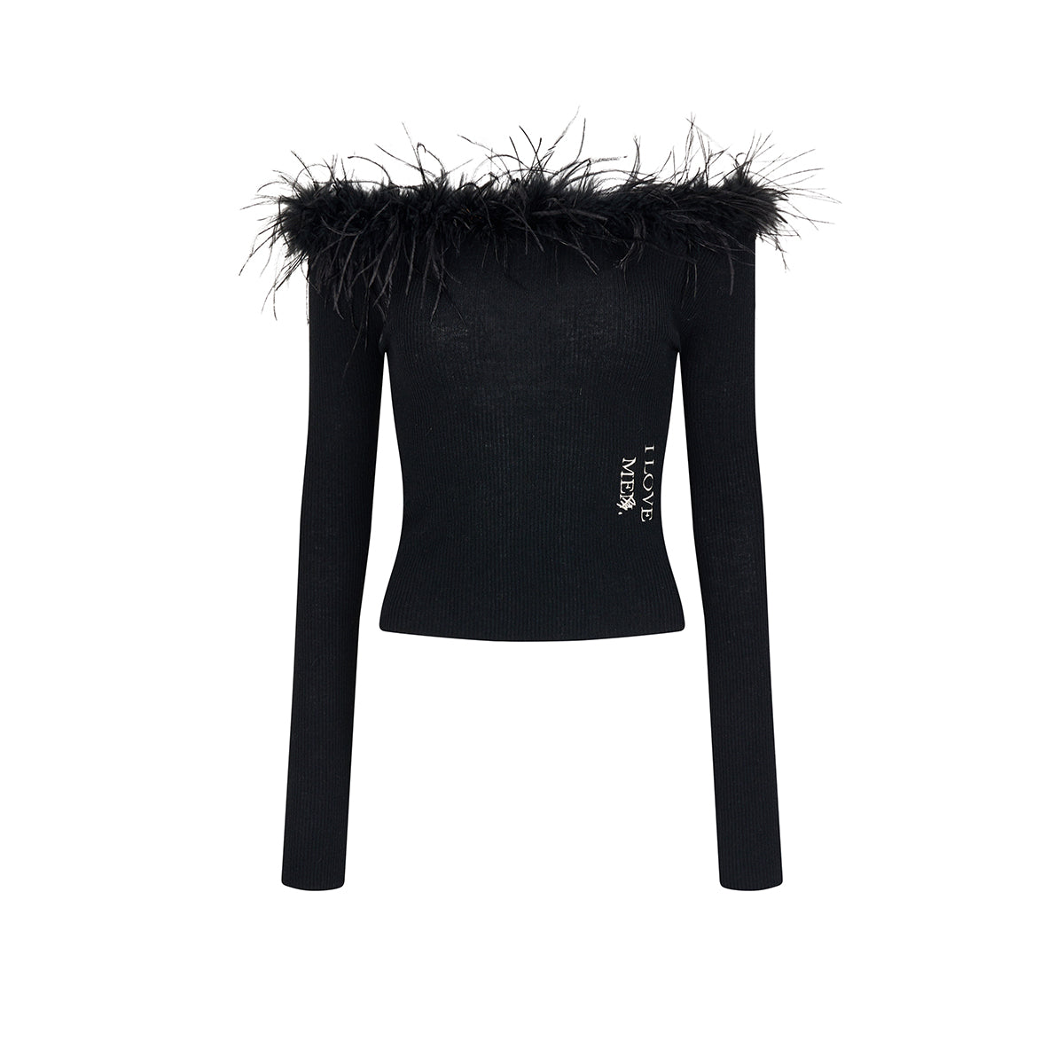 Via Pitti Detachable Ostrich Feather Knit Top Black