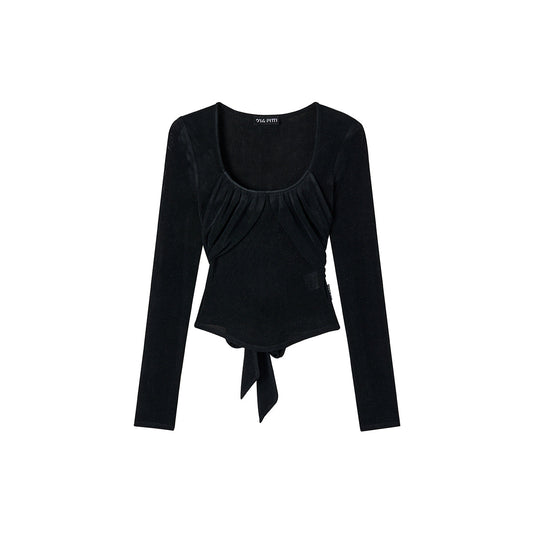 Via Pitti Sparkling U-Neck Back Tie Top Black