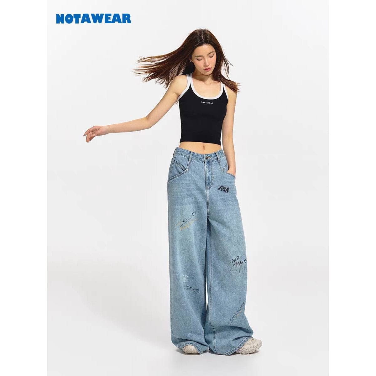 NotAwear Graffiti High Waist Wide-Leg Jeans