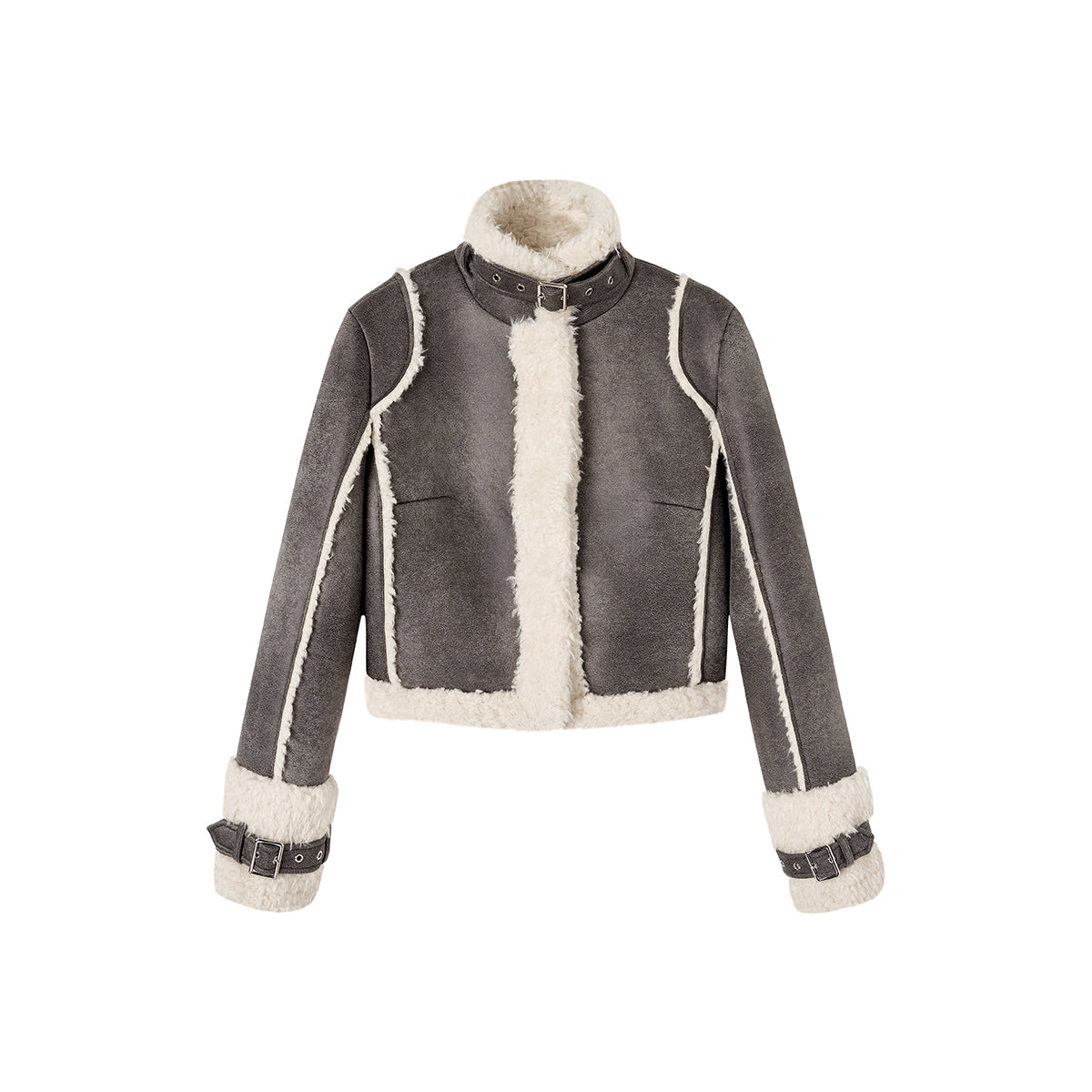 Via Pitti High-Collar Suede Puffer Jacket Grey