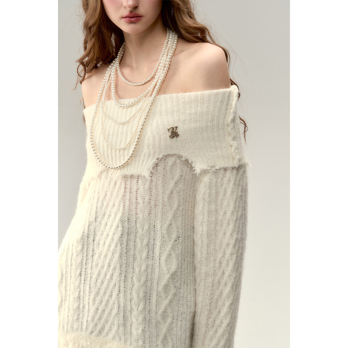 Via Pitti Destroy Cutting Off-Shoulder Knit Sweater Dress White