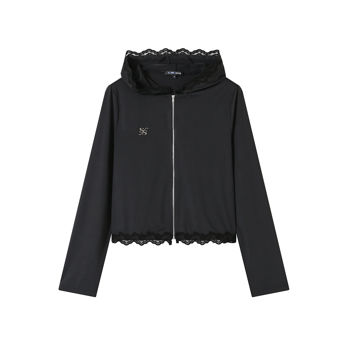 SomeSowe Lace Patchwork Hooded Jacket Black