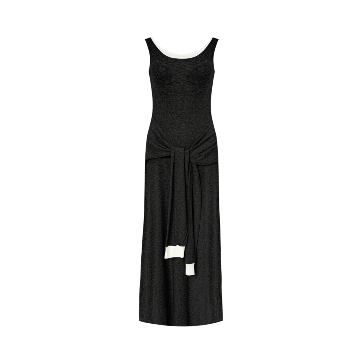 AsGony Fake-2-Piece Strap Knit Vest Long Dress Black