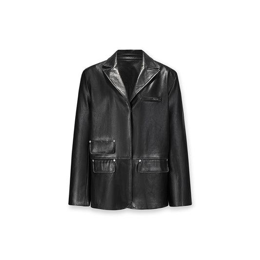 NotAwear Metal Logo Washed Black Leather Jacket