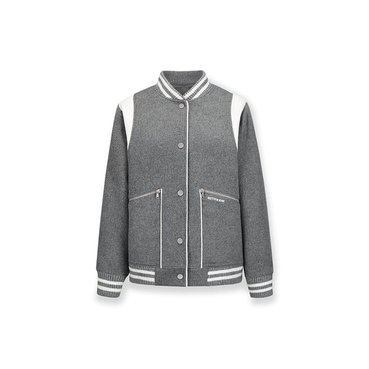 NotAwear Color Blocked Woolen Baseball Jacket Grey