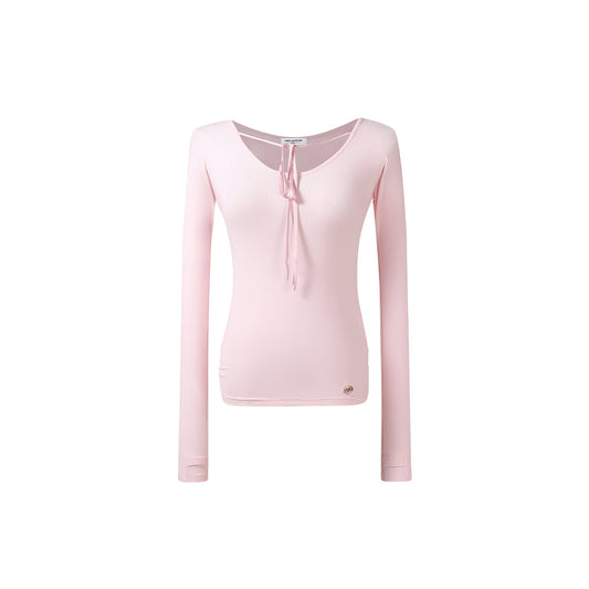 Three Quarters Ballet-Inspired Drawstring Top Pink