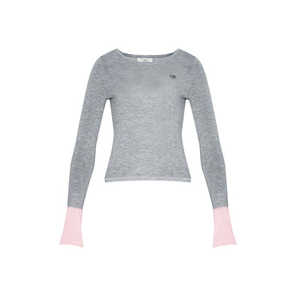 Kroche Color Blocked Cuff Woolen Knit Top Grey