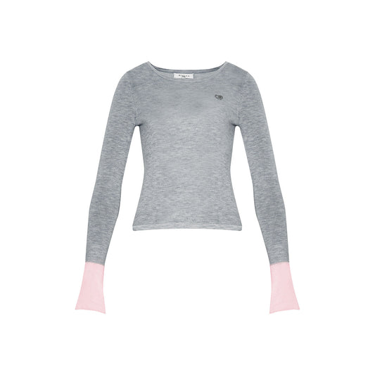 Kroche Color Blocked Cuff Woolen Knit Top Grey