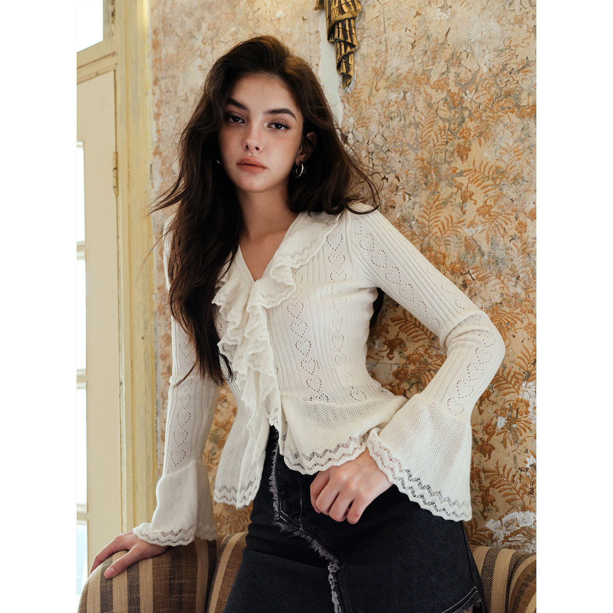 Rocha Roma Ruffles Knit Top White