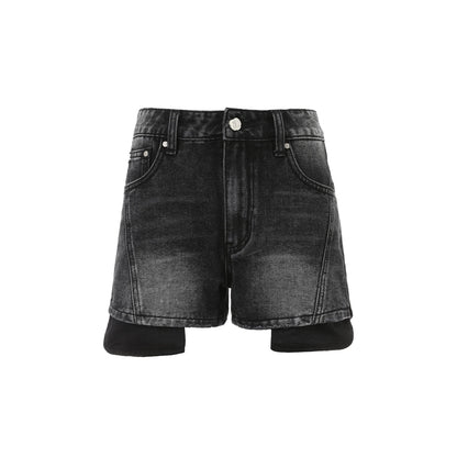 Via Pitti Logo Embroidery Denim Short Black