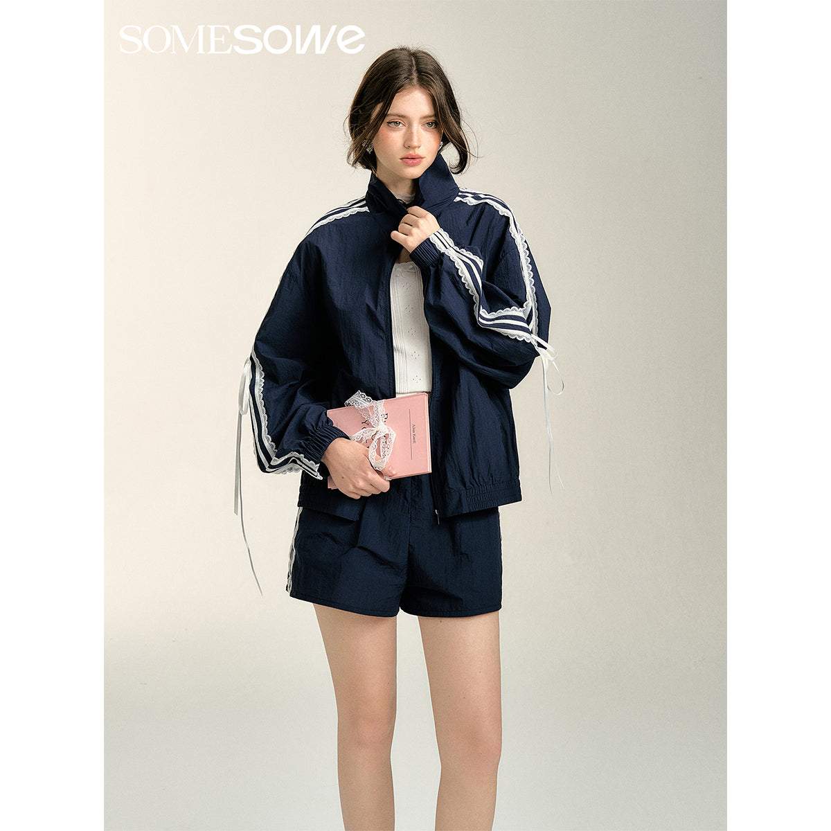 SomeSowe Contrast Color Lace Edge Sports Jacket