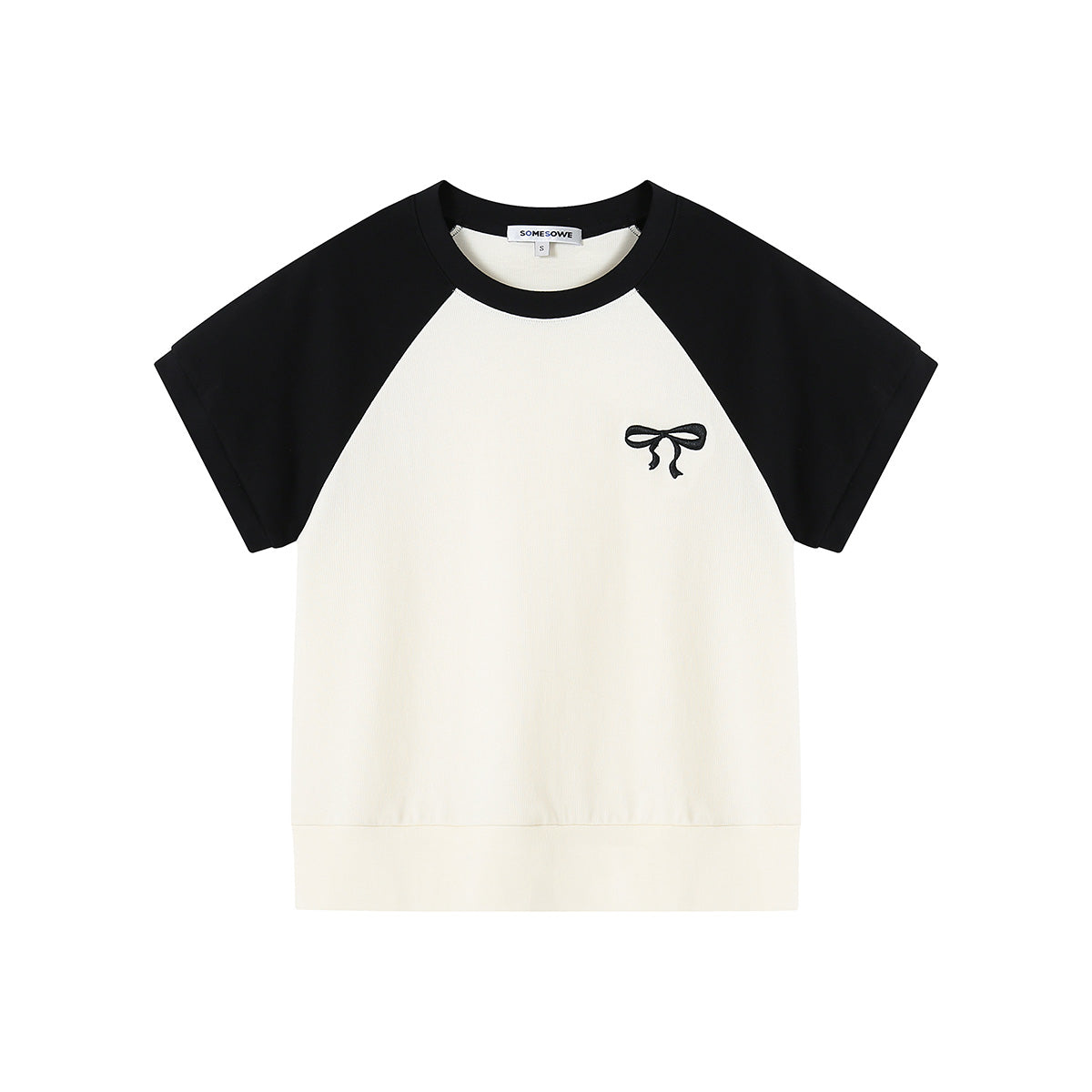 SomeSowe Bow Embroidered Raglan T-Shirt Black