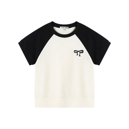 SomeSowe Bow Embroidered Raglan T-Shirt Black