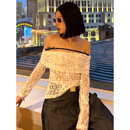 ODTD Off-Shoulder Cutout Lace Top White