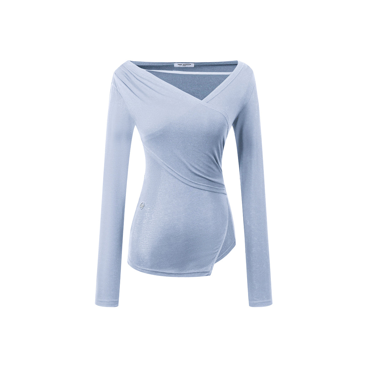 Three Quarters Wrinkled Knit Slim Top Blue