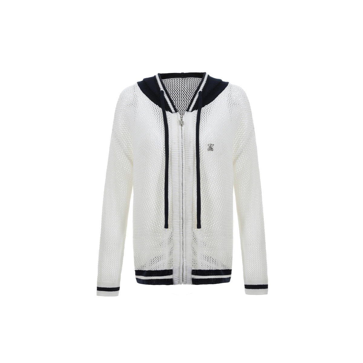 Via Pitti Color Blocked Knit Zip Hoddie White