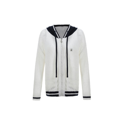 Via Pitti Color Blocked Knit Zip Hoddie White