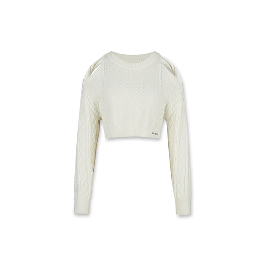 NotAwear Hollow Out Cutting Crop Knit Sweater White