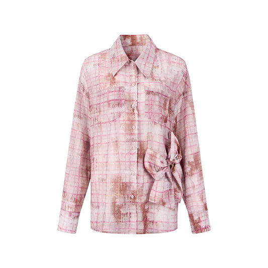 Via Pitti Plaid Bow Loose Shirt Pink