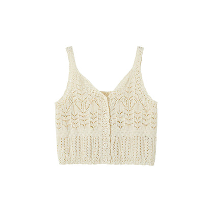 SomeSowe Hollow Out Crochet Knit Cardigan And Slip Vest Set