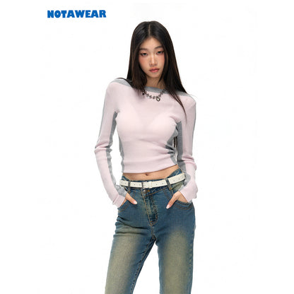 NotAwear Color Blocked Knit Woolen Slim Top Pink