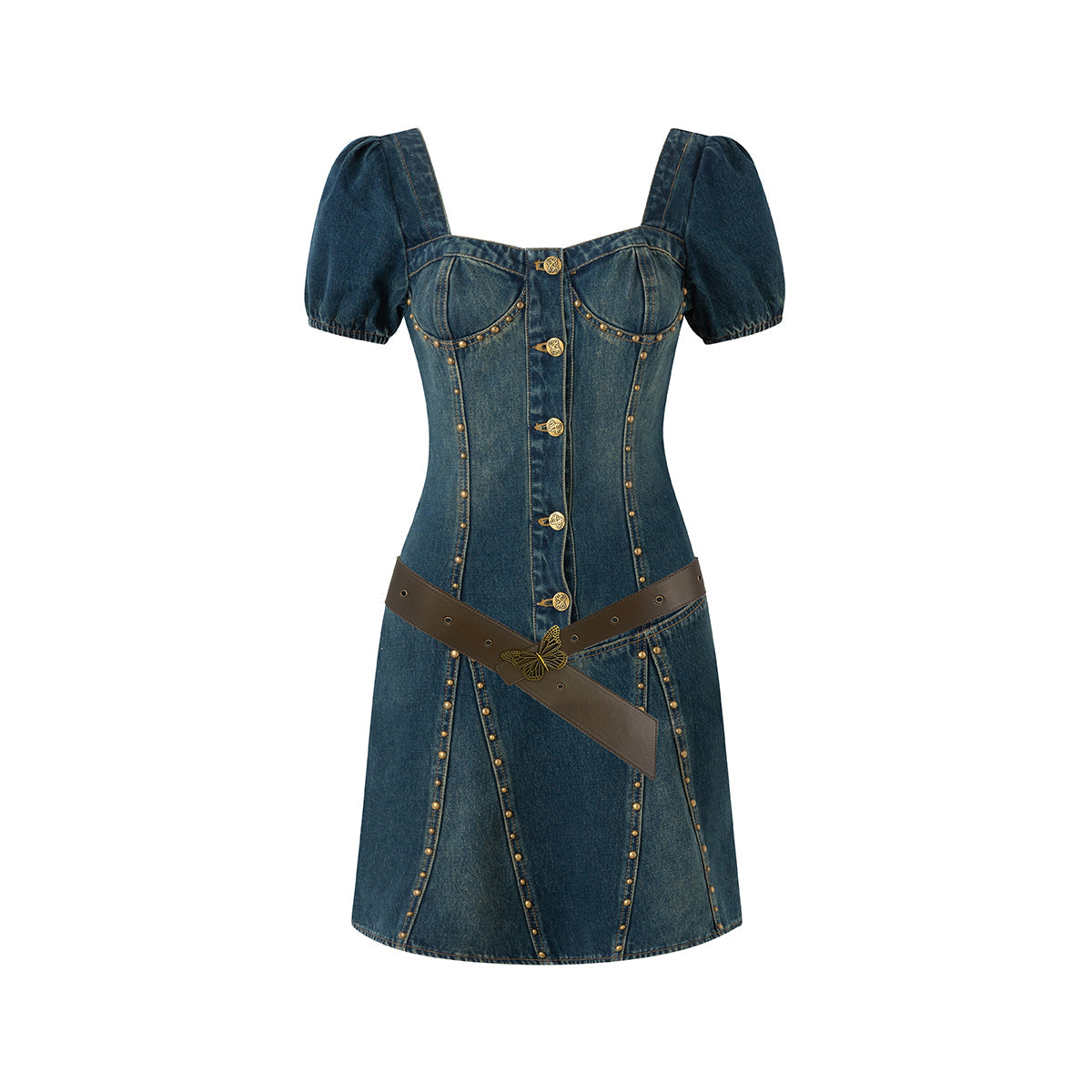 Eimismosol Retro Rivet Denim Belt Dress